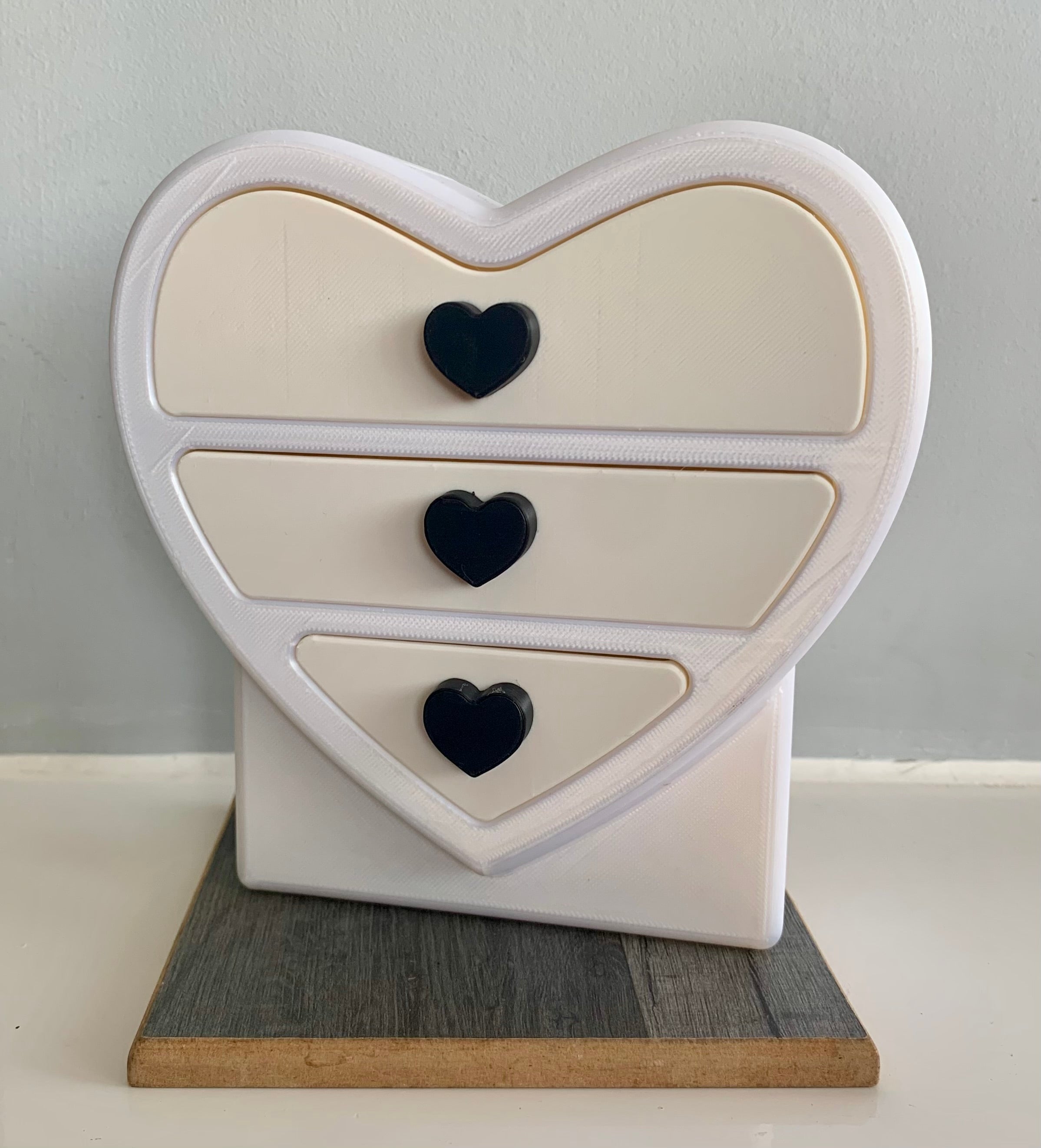 🥰 Cute White cream black handles Heart Jewellery Box 🤍