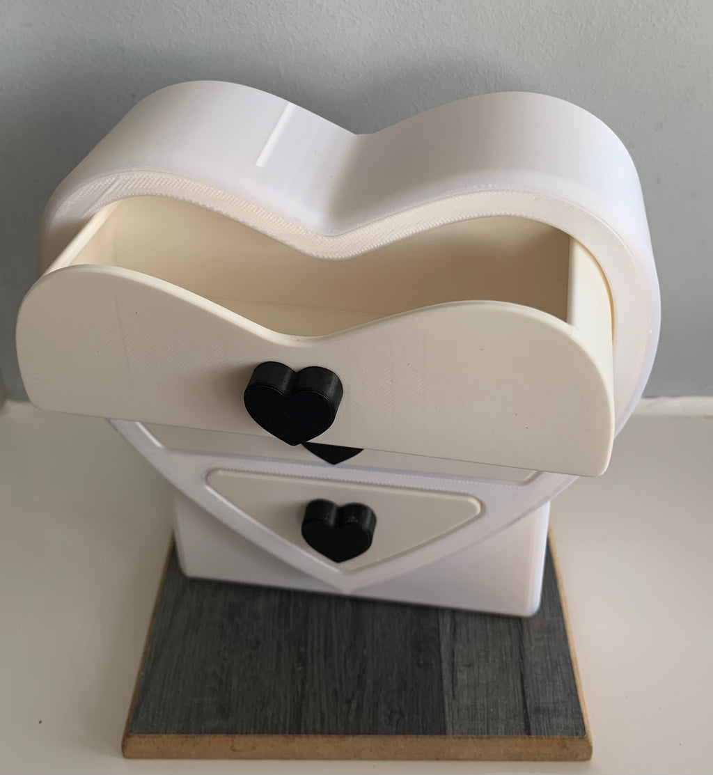 🥰 Cute White cream black handles Heart Jewellery Box 🤍