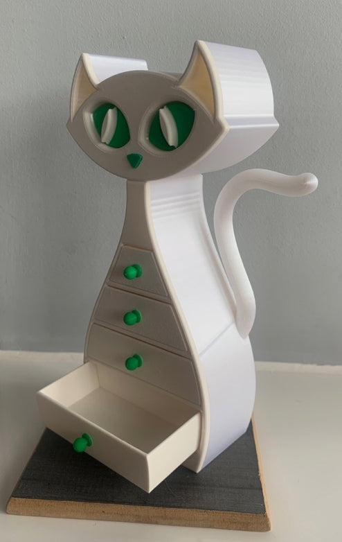 🐾 White and Green Cat Jewellery Box – 3D Printed with Love 🐾 (Copy)