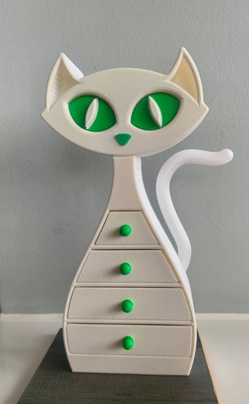🐾 White and Green Cat Jewellery Box – 3D Printed with Love 🐾 (Copy)