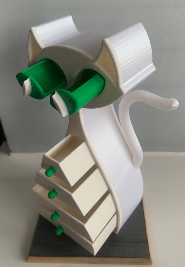 🐾 White and Green Cat Jewellery Box – 3D Printed with Love 🐾 (Copy)