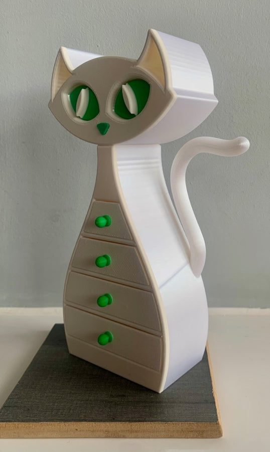 🐾 White and Green Cat Jewellery Box – 3D Printed with Love 🐾 (Copy)
