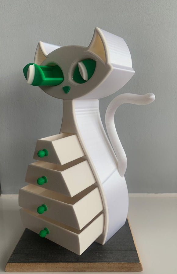 🐾 White and Green Cat Jewellery Box – 3D Printed with Love 🐾 (Copy)