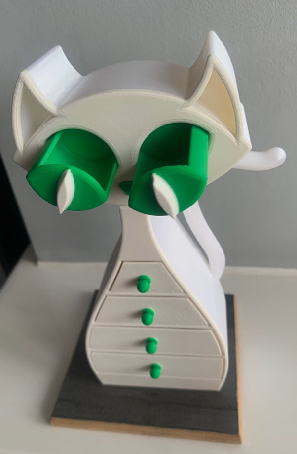 🐾 White and Green Cat Jewellery Box – 3D Printed with Love 🐾 (Copy)